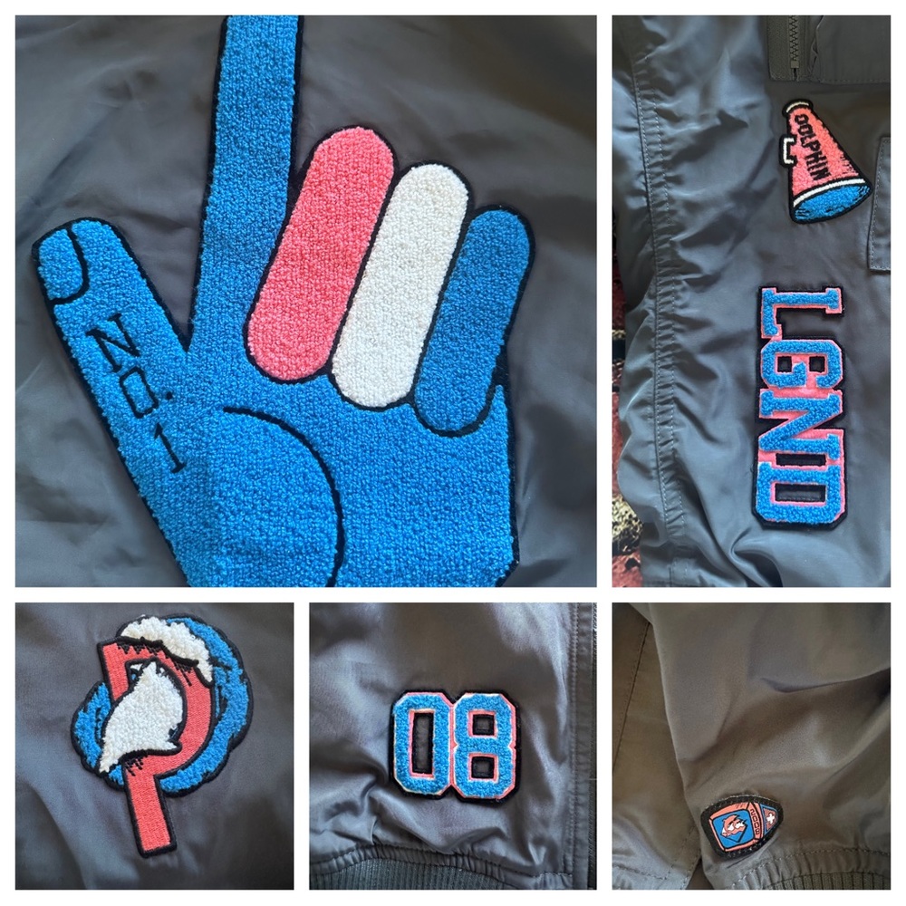 Pink + Dolphin Patchwork Lined Jacket Size M Pit … - image 2